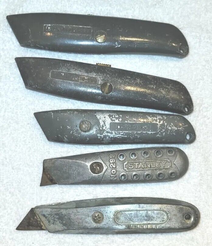 Vintage Stanley No. 299 & 10-099 Vented Fixed Blade Utility Knife  Usa Lot Of 5