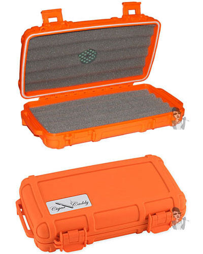 Cigar Caddy 5 Stick Travel Humidor with Free Cutter and Solution Safety Orange