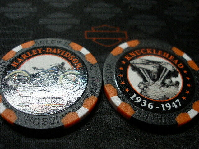 Harley Davidson Poker Chip Black Orange & White  1936-1947 Knucklehead Series 4