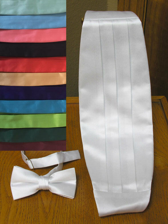 Cummerbund And Bow Tie Satin (rental Quality) Washable Many Colors Red, Black