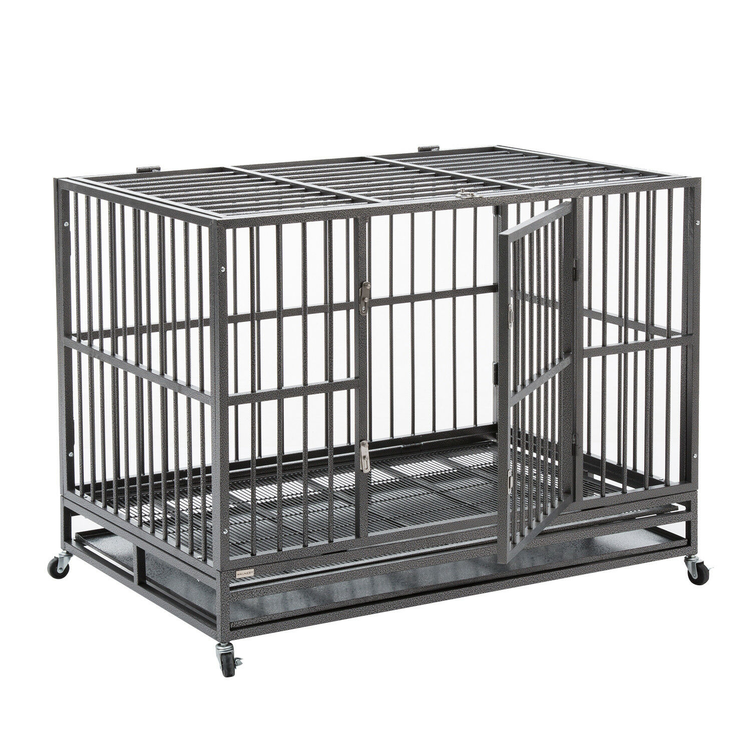 Xxl 48" Heavy Duty Pet Dog Cage Strong Metal Crate Kennel Playpen W/ Wheels&tray