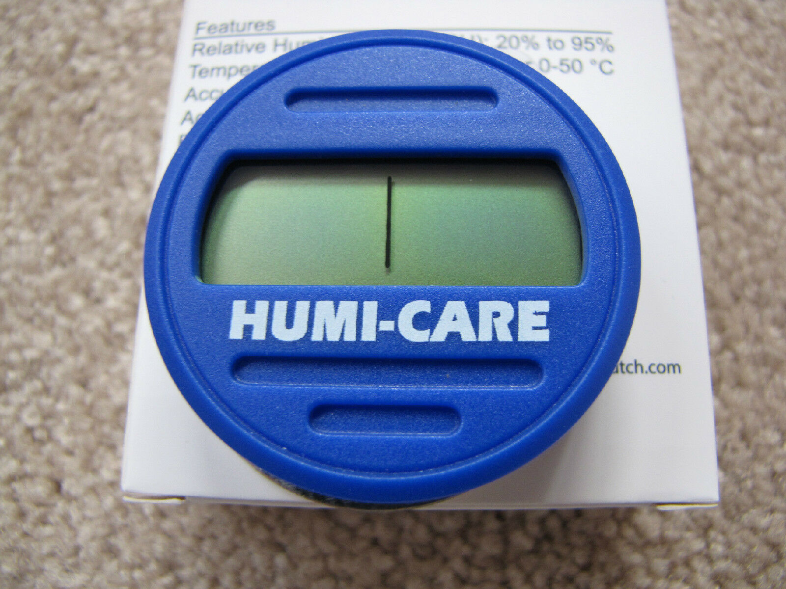 Humi-Care Blue Round Digital Hygrometer for Cigar Humidors - New