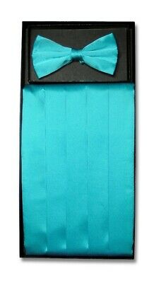 Silk Cumberbund & Bowtie Solid Turquiose Blue Color Men's Cummerbund Bow Tie Set