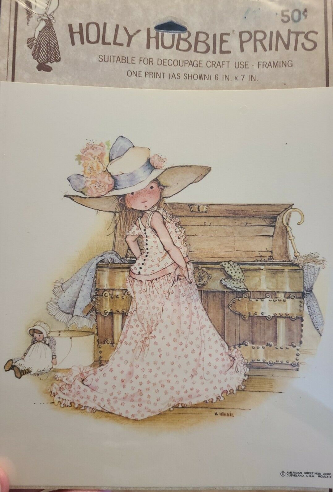Holly Hobbie Prints decoupage framing GIRL Playing Dress Up  Vintage