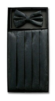 Cumberbund & Bowtie Solid Black Paisley Color Men's Cummerbund Bow Tie Set