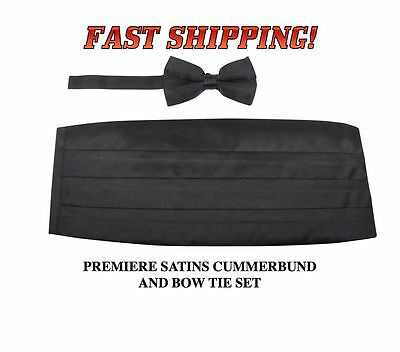 BLACK Cummerbund Bow Tie Premiere Satins Tuxedo Set New CBPS-01