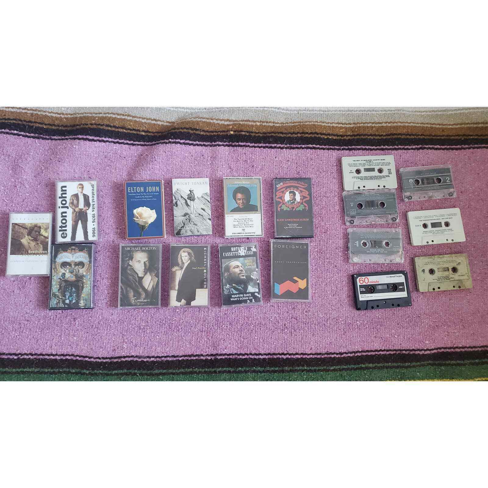 Lot of 15 Cassette Tapes and 3 Cases Marvin Gaye Elvis Marlboro Foreigner