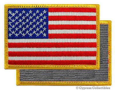 American Flag Embroidered Patch Gold Border Usa Us W/ Velcro® Brand Fastener