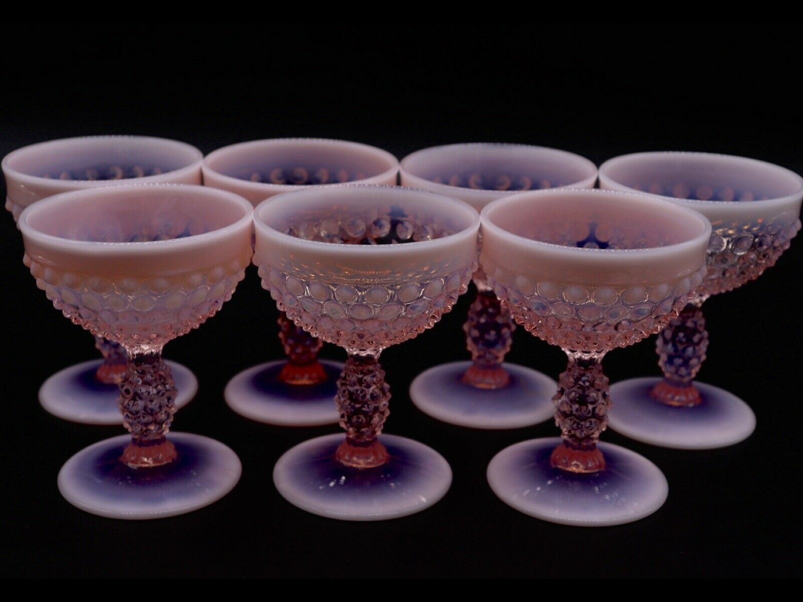 RARE Duncan & Miller Pink Opalescent Hobnail Champagne/Sherbet Glasses