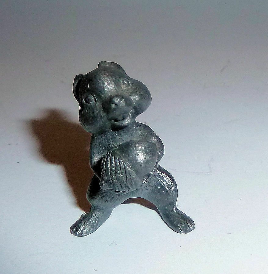 Pewter Figurine 1980s Laughing Squirrel Holding Acorn Fun Piece