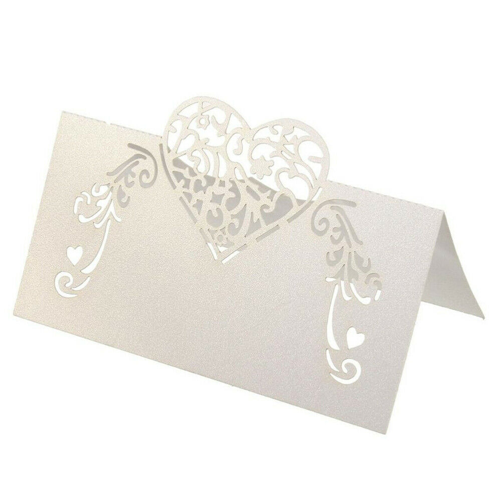 50pcs Laser Cut Heart Shaped Wedding Table Numbers/ Name Cards Place Card