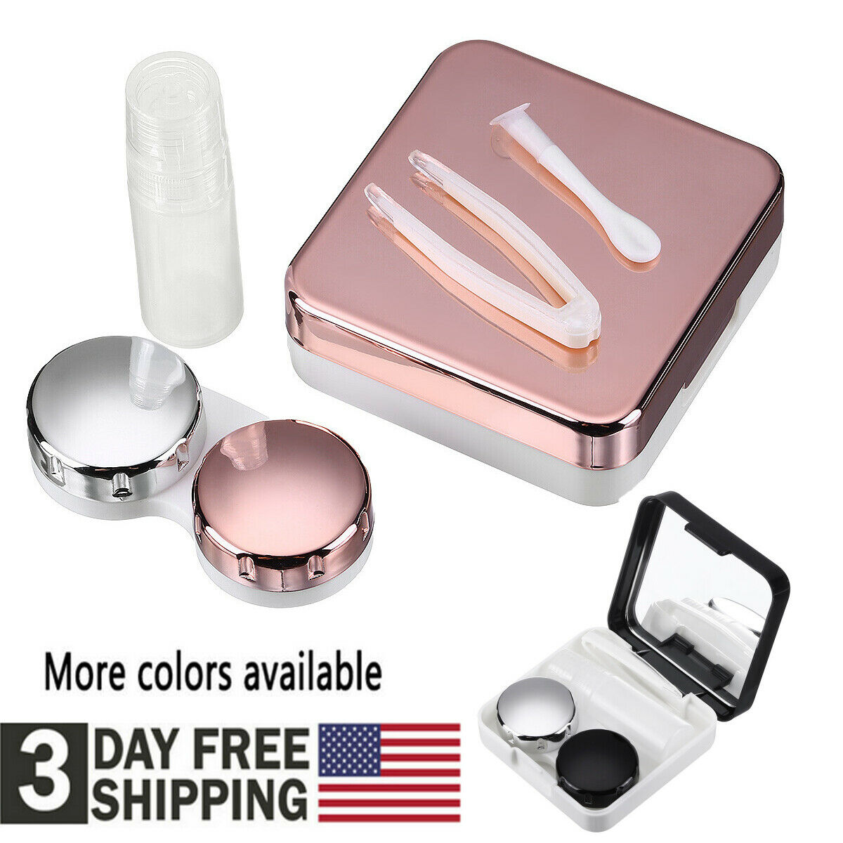 4in1 Mini Contact Lens Case Travel Kit Simple Storage Box Container With Mirror