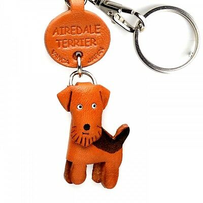 Airedale Terrier Handmade 3D Leather Dog Keychain *VANCA* Made in Japan #56702