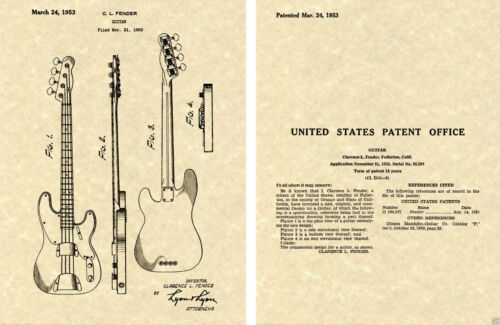 Fender Pbass Patent Art Print Ready To Frame 1953 Clarence Precision Bass