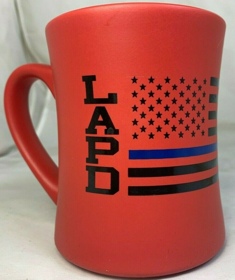 Lapd Blue Line Flag Red Mug With Number 21 Los Angeles Police Department Nice!