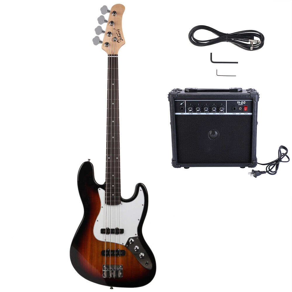 New  Glarry Gjazz Bass With Electirc Bass Amplifier Power Wire Tools Sunset Us