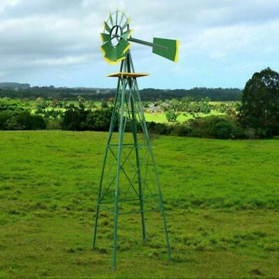 8ft Tall Outdoor Garden Ornamental Steel Windmill Wind Wheel Weather Vane Decor