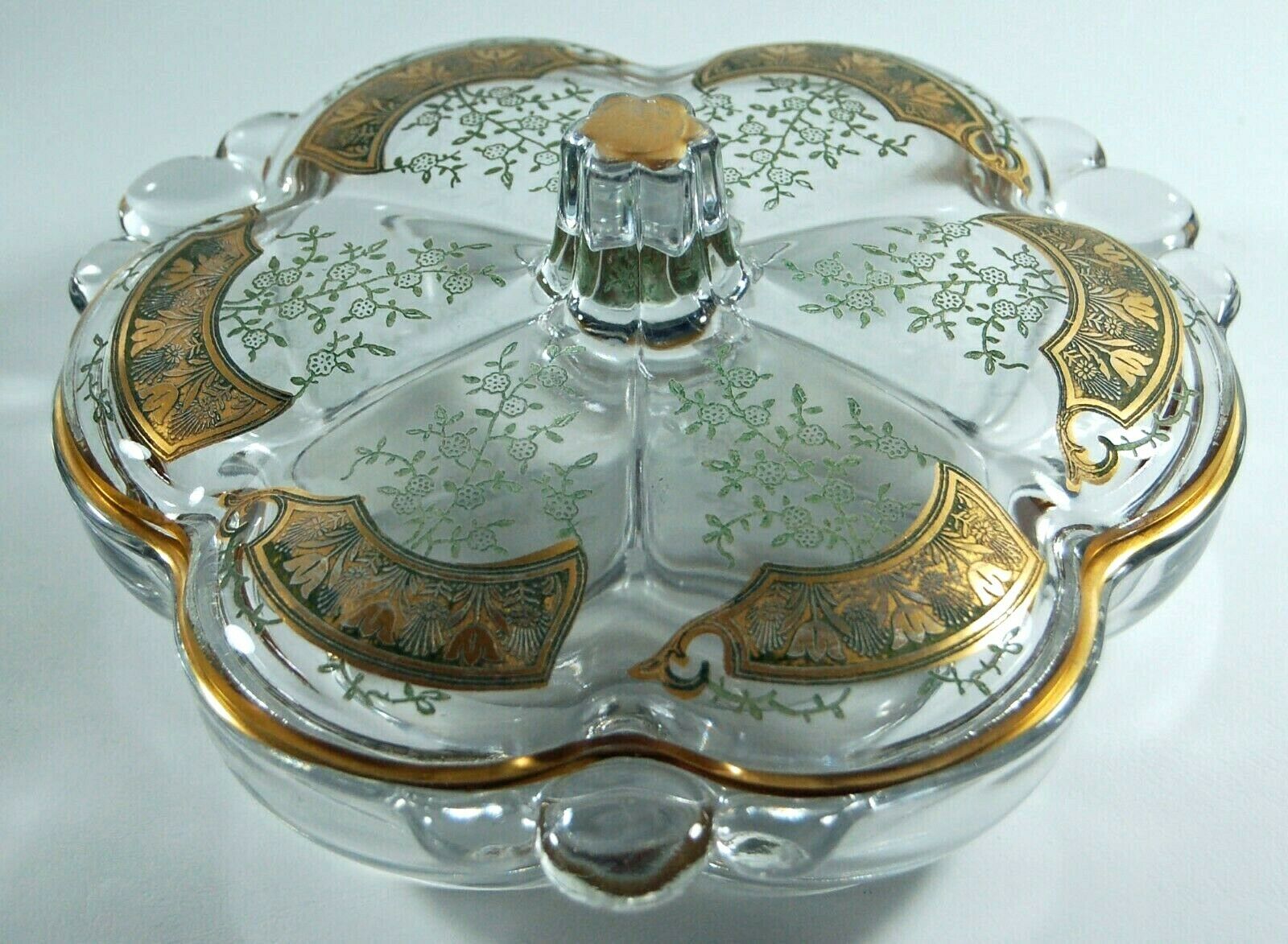 BEAUTIFUL DUNCAN MILLER CANTERBURY COVERED CANDY - GOLD DECORATION - A STUNNER