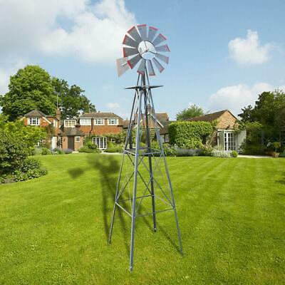 8ft Ornamental Decor Garden Windmill Weather Vane- Galvanized W/ Gray Red Tips