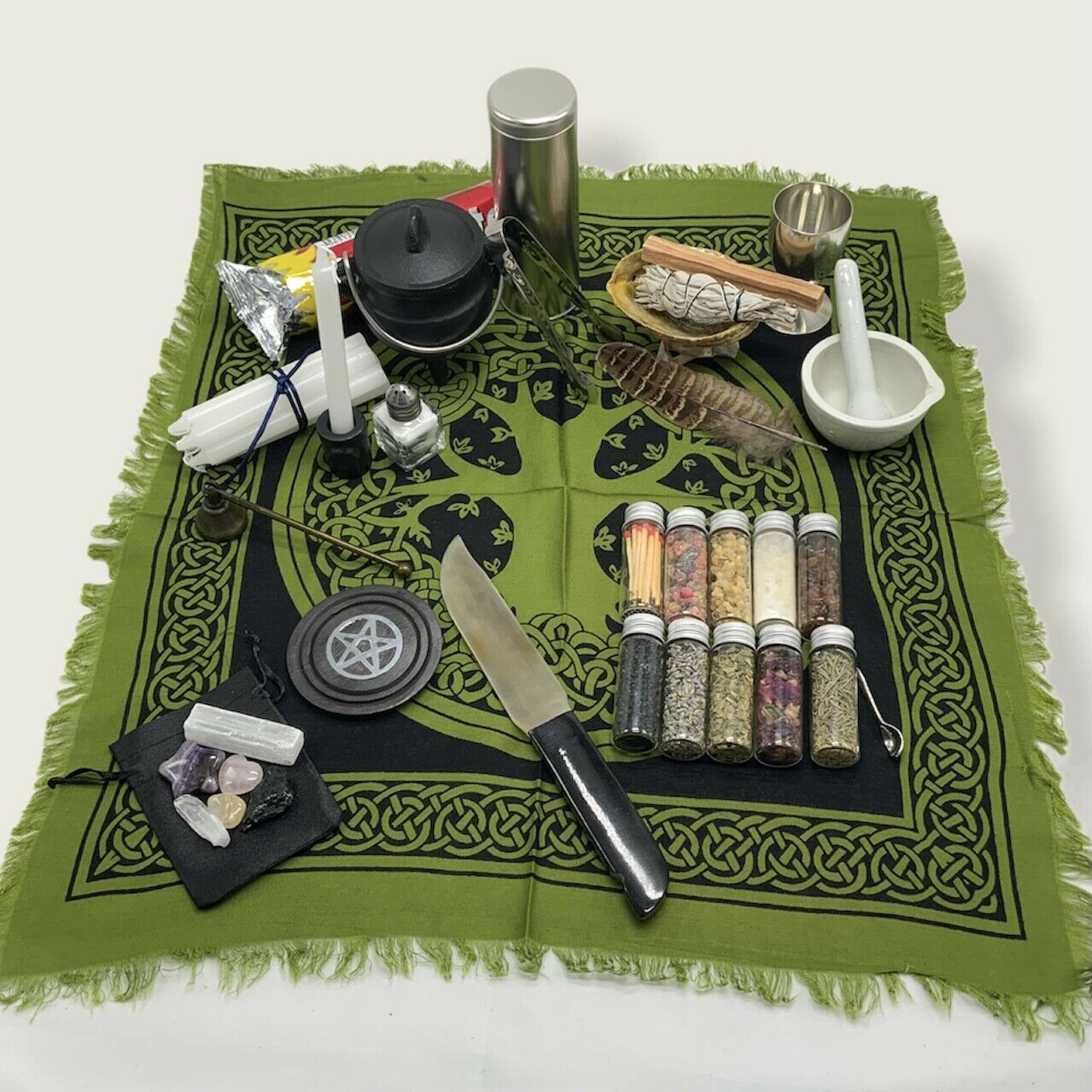 Tree Of Life Witchcraft Altar Pentacle Cloth Tool Kit Set Wicca Beginner