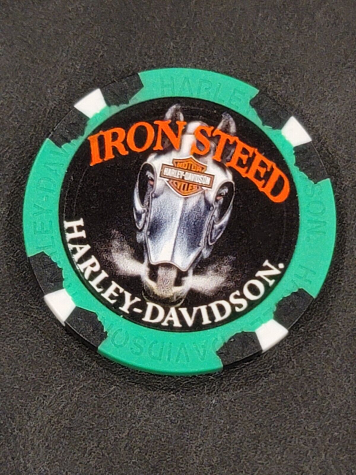 Iron Steed Hd ~ California ~ (wide Print Green/black) Harley Poker Chip