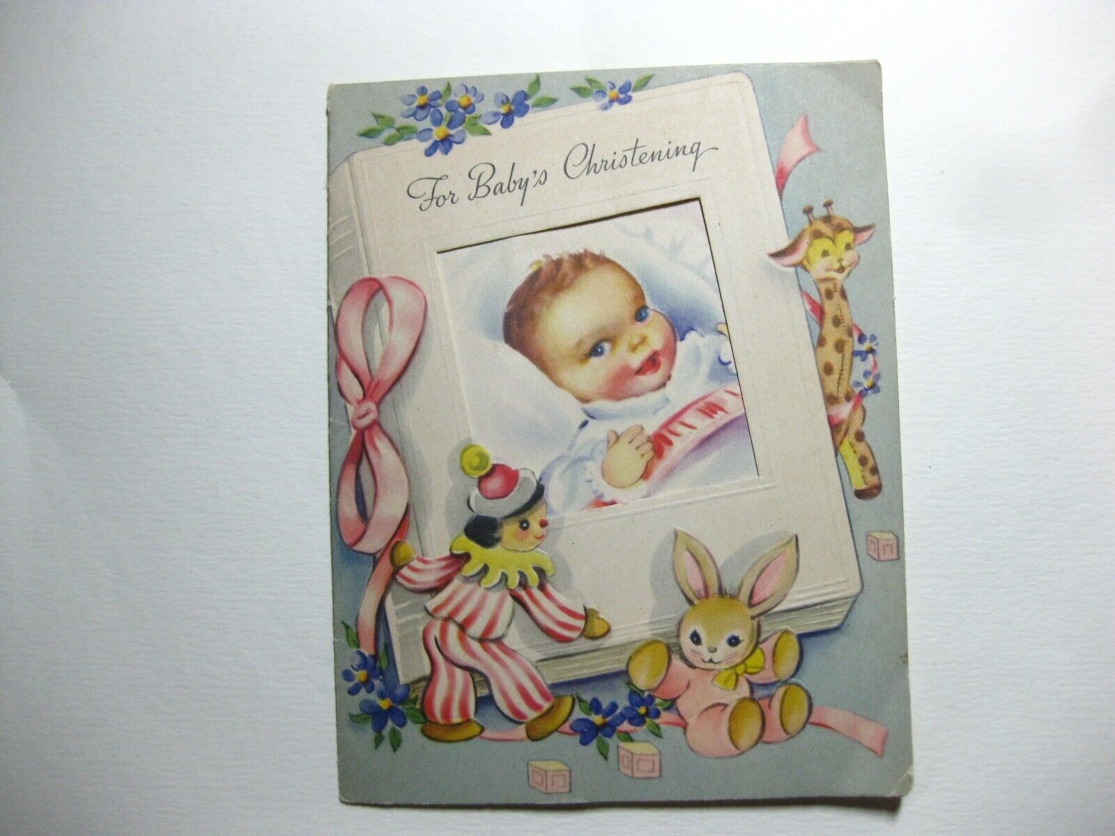 VINTAGE  BABY'S CHRISTENING GREETING CARD~DIE CUT~1940's-50's~UNUSED~Charm-Craft