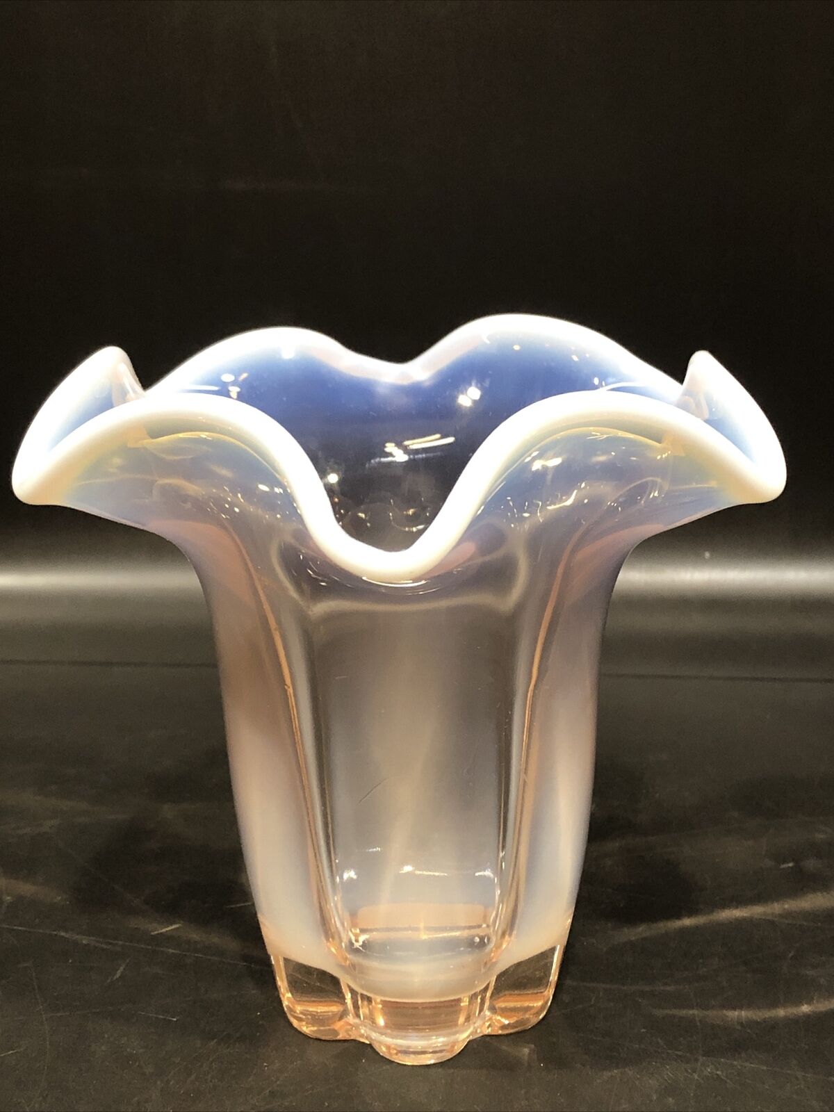 Duncan Miller Canterbury Blue Opalescent Fluted Glass Vase 5