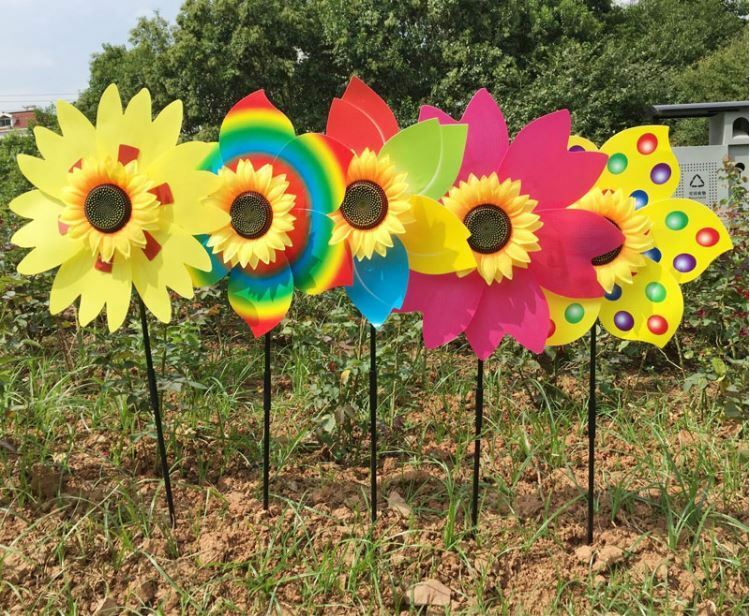 Lot Of 6x Sunflower Windmill Wind Spinner Decoration Home Yard Garden - Randomly