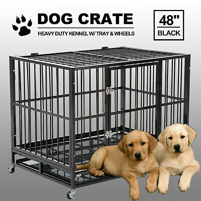 48" Black Heavy Duty Dog Crate Cage Pet Kennel Playpen Exercise W/ Metal Tray Us