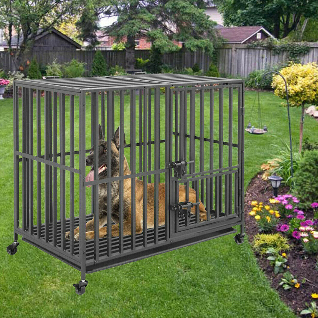 Rolling Heavy XXL Large Pet Cage Thick Metal Dog Crate Kennel Playpen with Tray