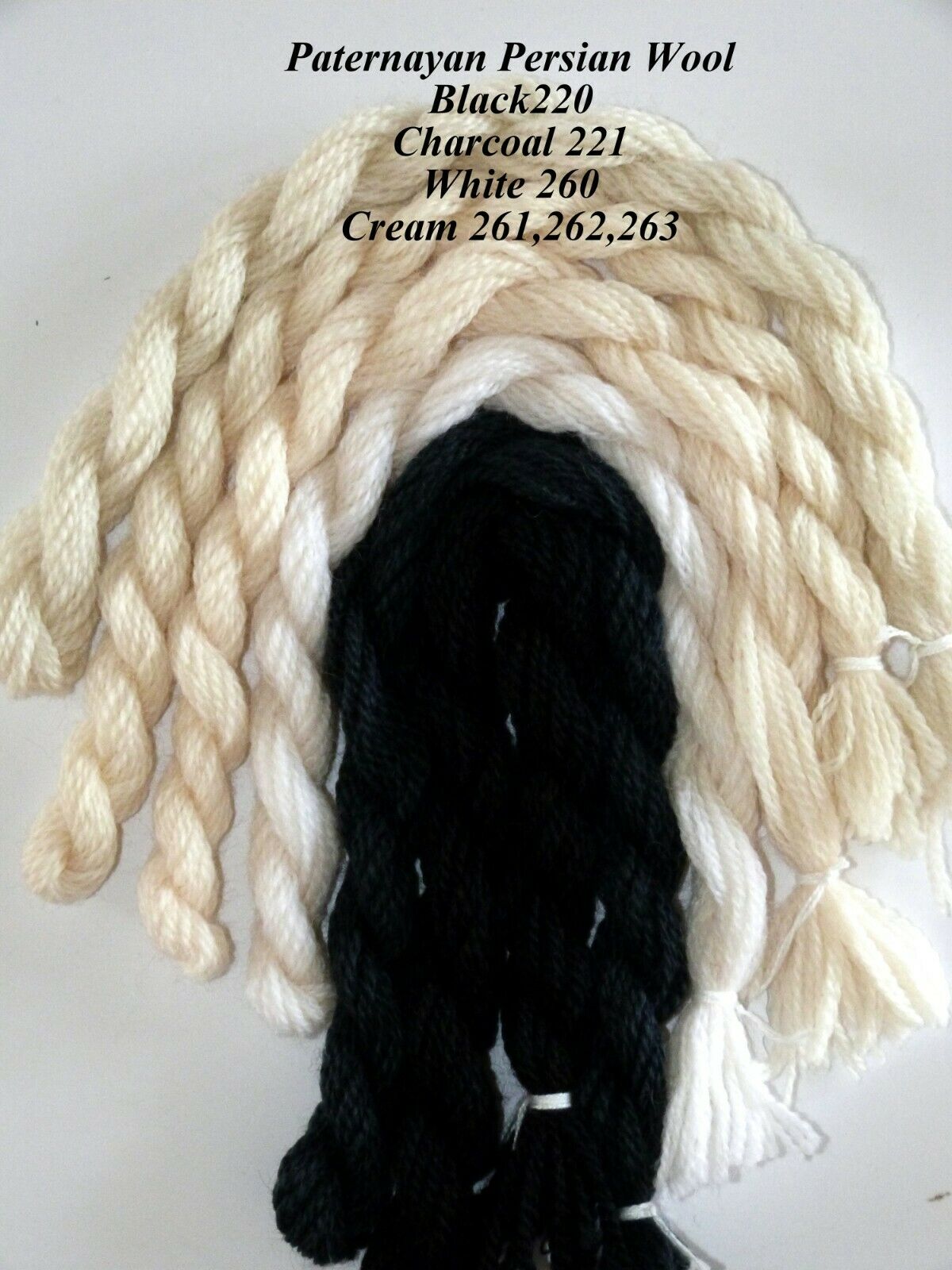 Paternayan Wool Persian Yarn Crewel- Needlepoint Kit-Black/Charcoal/White/Cream