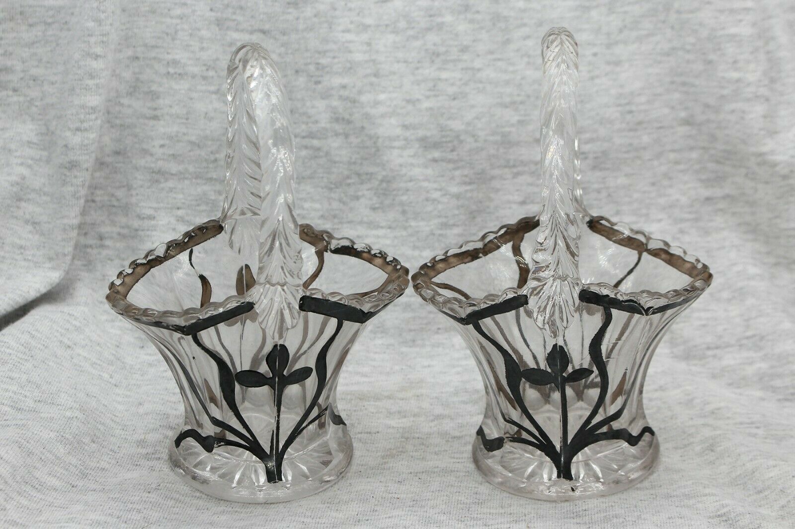 Vintage Clear Glass Baskets (2) with Silver Overlay