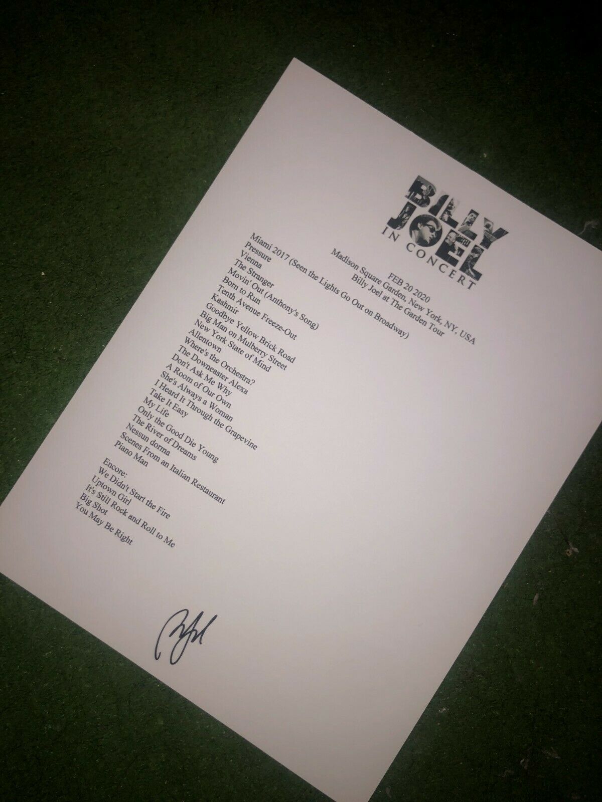Billy Joel Signed Setlist Reprint