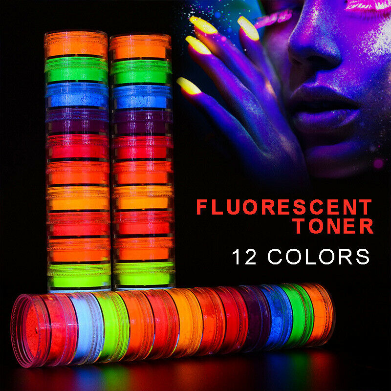 12 Boxes Set Glow in the Dark Luminous Nail Art Powder Dust Pigment Nail Dipping