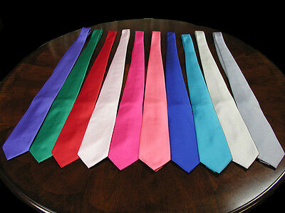 Poly Satin Neck Ties Suit Tux Prom Retro Steampunk Coral Fuschia Pink Teal Red