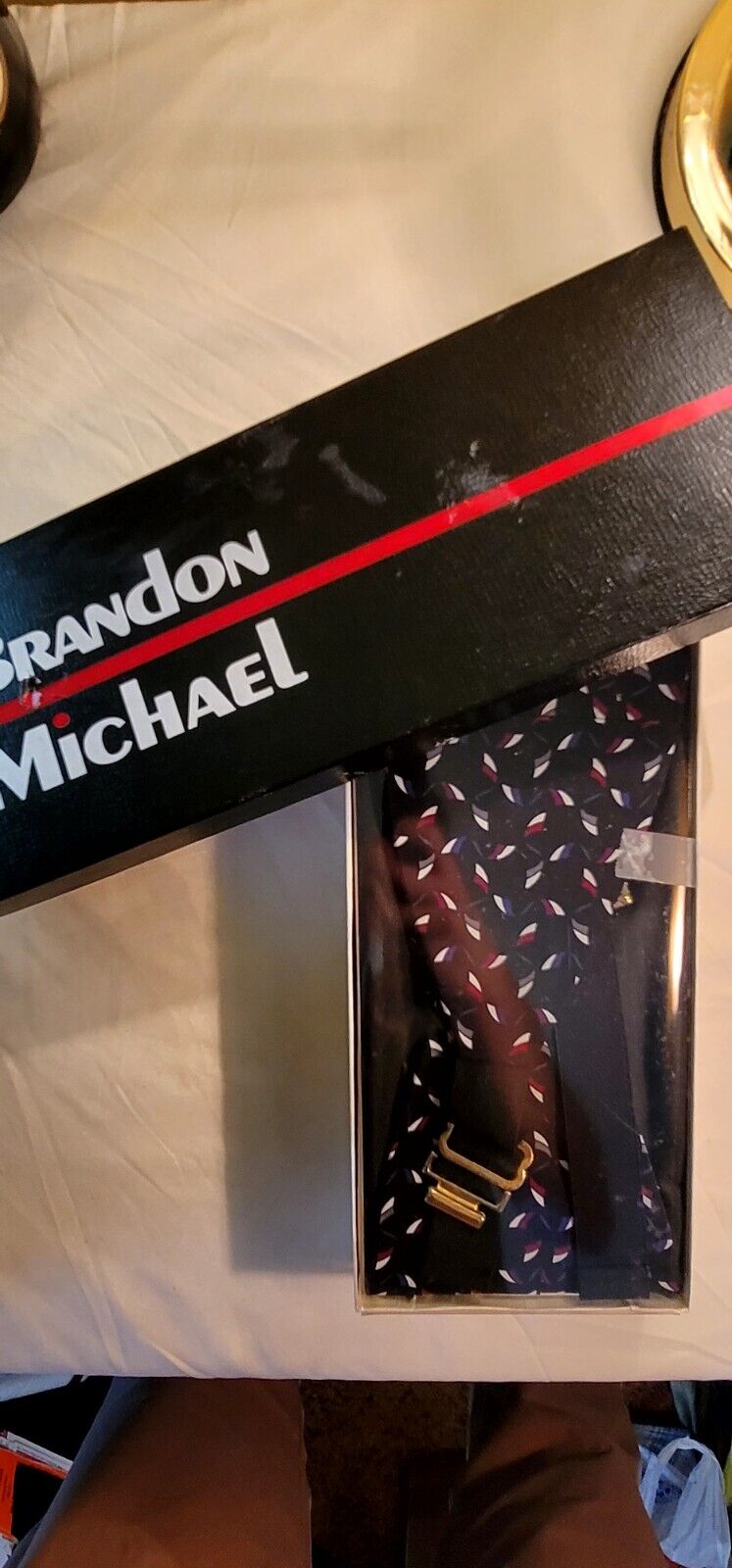 Men's Brandon Michael 100% Silk Black Red Cummerbund & Bow Tie Set Made in USA