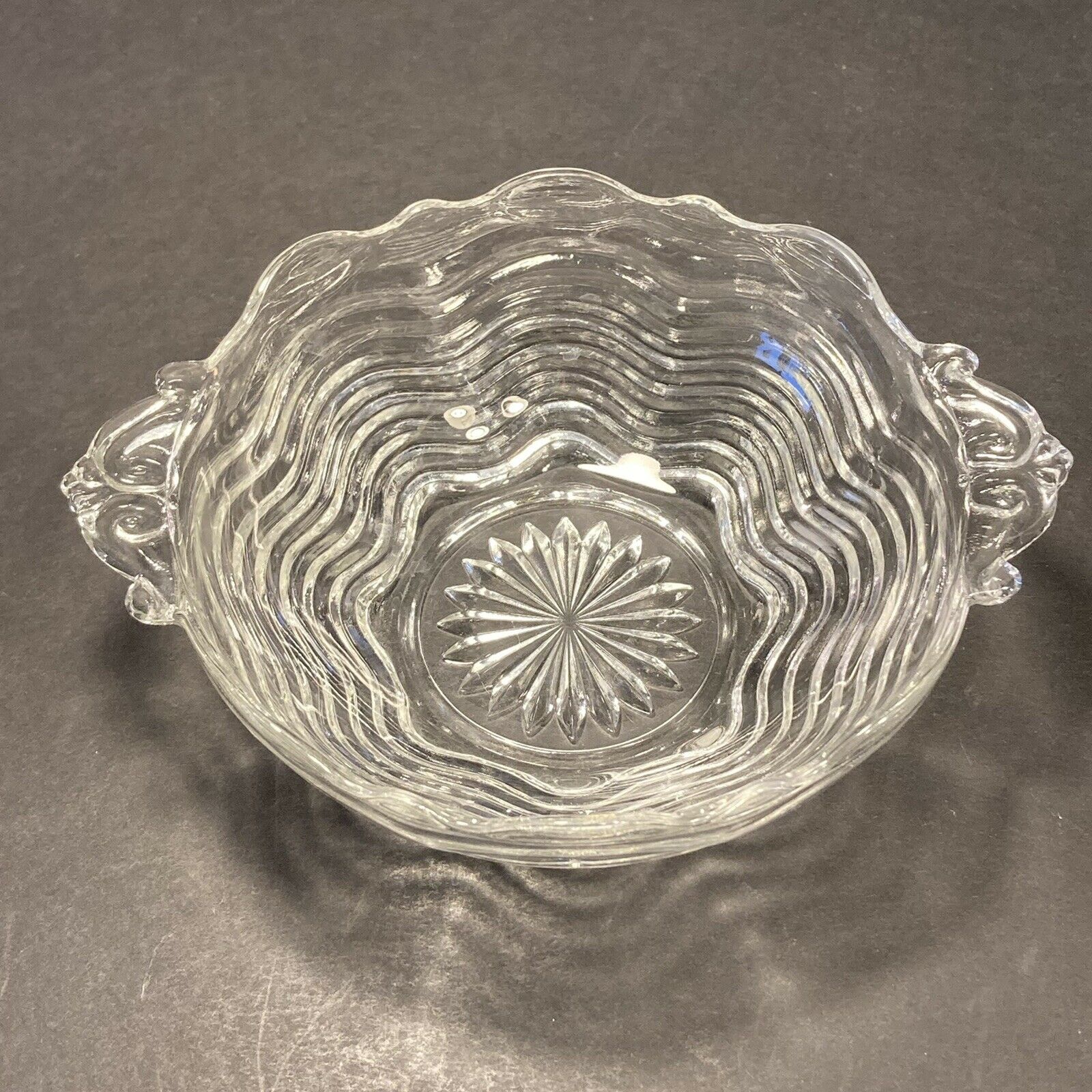Vintage Duncan and Miller, Caribbean Pattern, Clear Glass Bowl With Handles