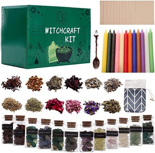 Syt Witchcraft Kit  Rich Magical Box Include Dried Herbs Crystal Jars Colored...