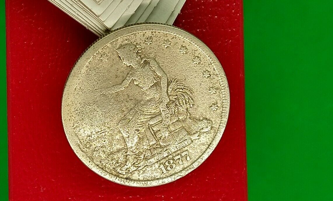 1877 S $1 US Trade Seated Liberty Silver Dollar Coin AG / Good Details