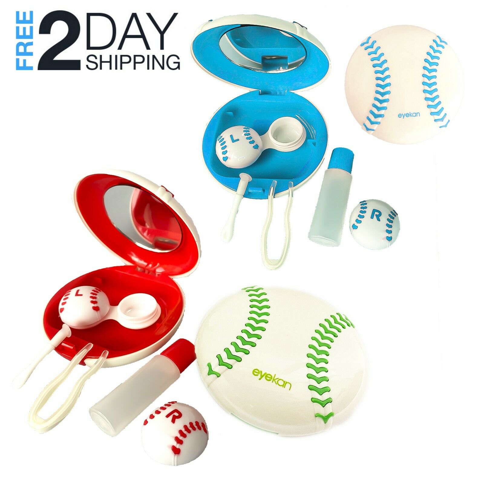 5 PCs Contact Lens Case Baseball Travel Kit  Storage Box Container with Mirror