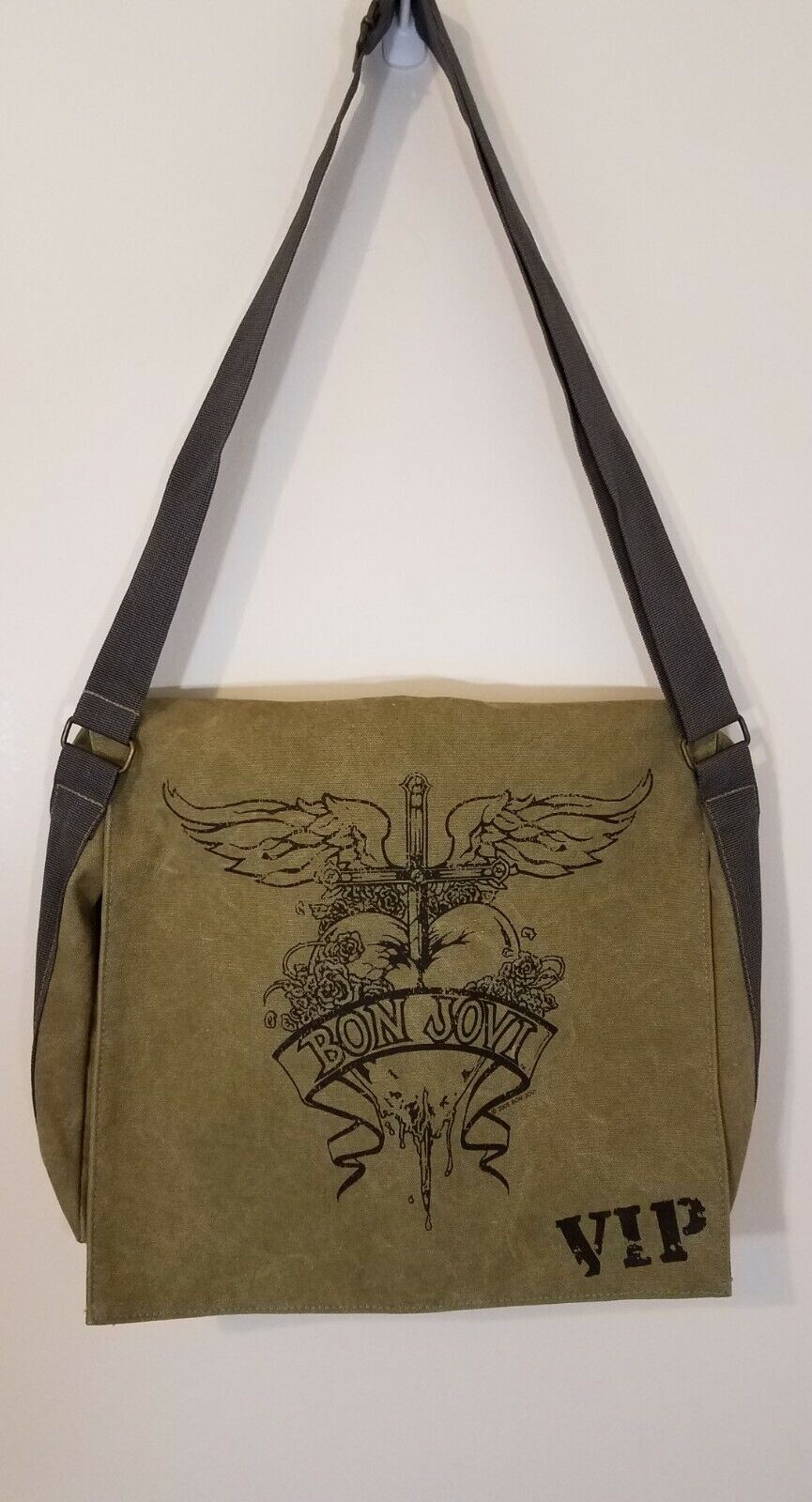 Bon Jovi Tour VIP Messenger Bag-Tote Army Green Canvas Crossbody  with Logo New