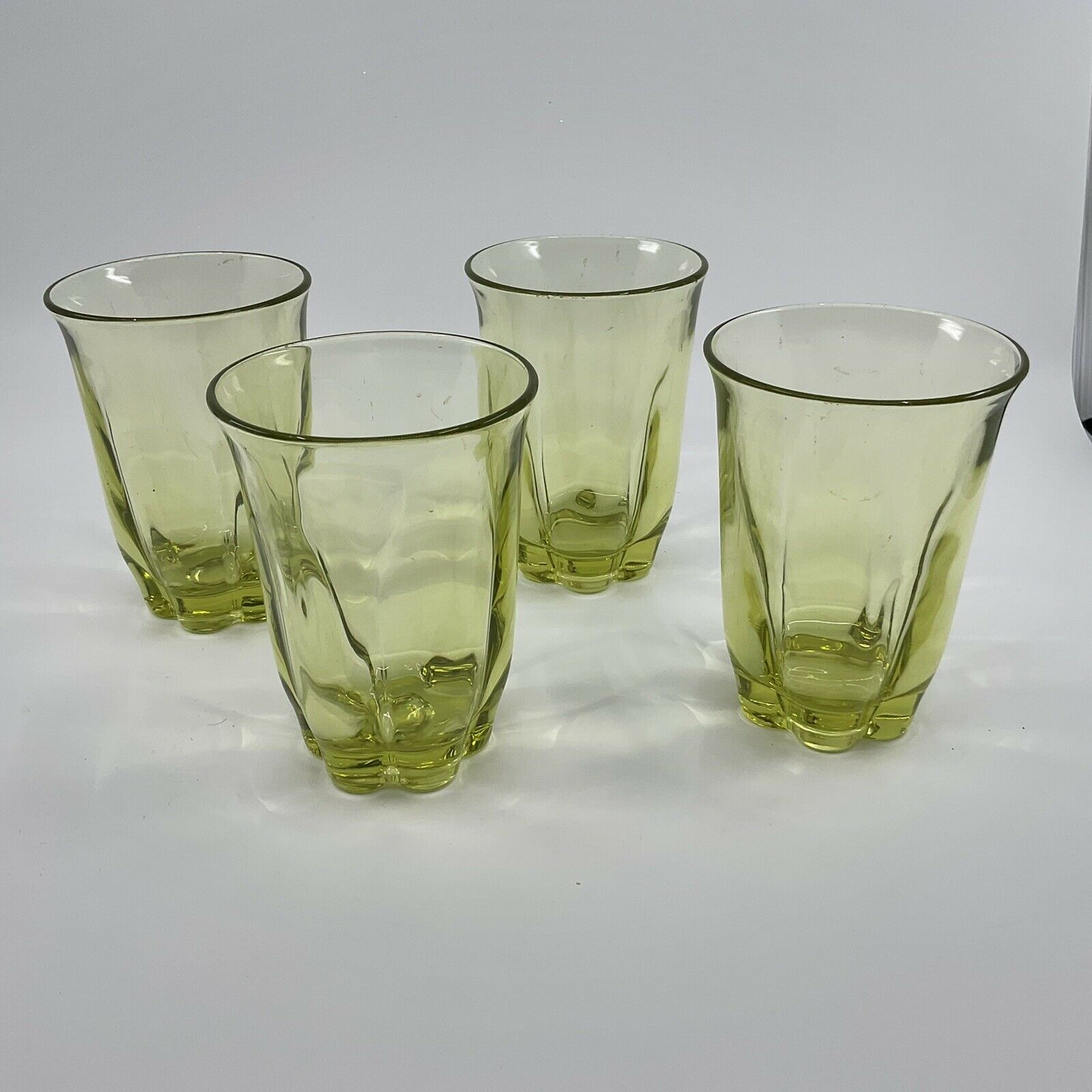 Set Of 4 Duncan Miller Canterbury Chartreuse/citron  Flat Tumblers  4 1/4” Tall