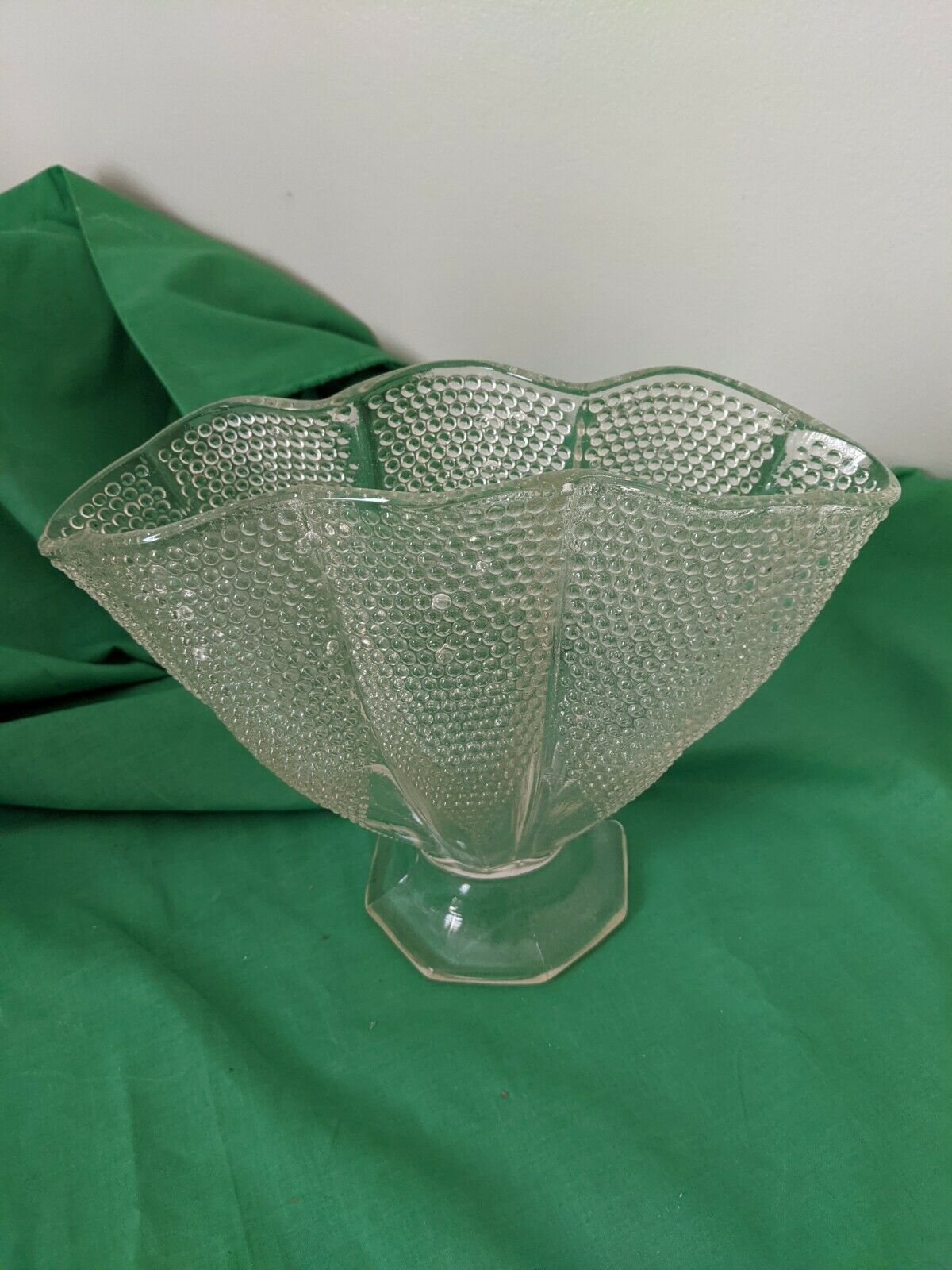 Vintage Duncan And Miller Clear Glass Hobnail Thousand Eye Large Fan Vase