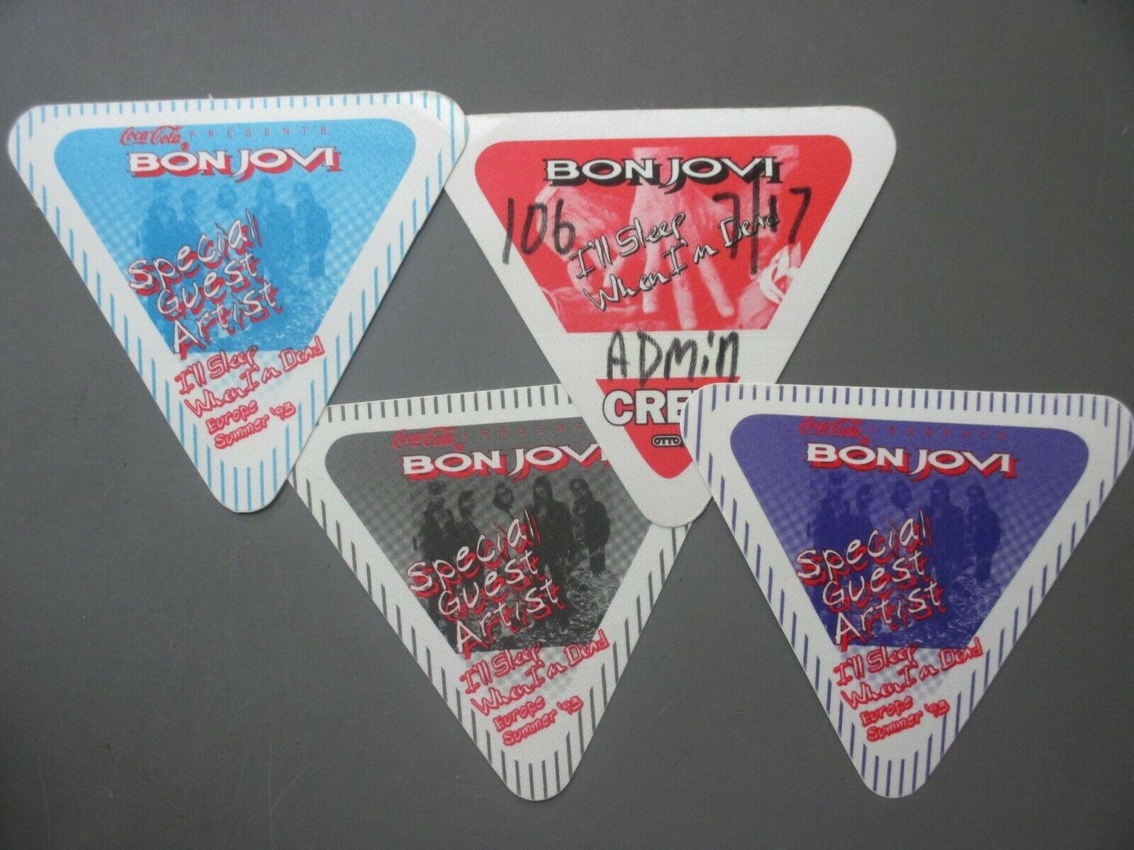 Bon Jovi backstage pass satin stickers 4 Sleep When I'm Dead Tour $8 SALE !