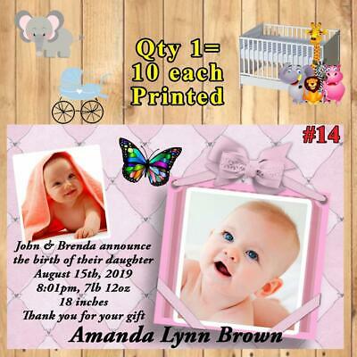 Baby Birth Announcement Cards 10 ea with Env Personalized Custom Made