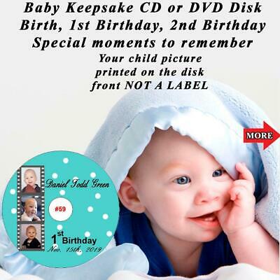 Baby Photo/Video Disk Personalized CD DVD Baby Album NOT A LABEL Keepsake Gift