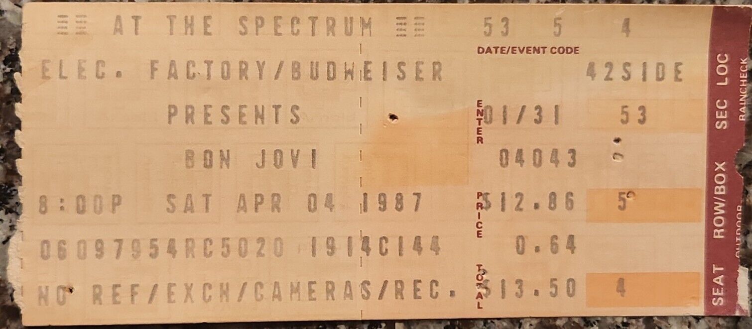 1987 Bon Jovi Cinderella Spectrum Philadelphia Pa 4/4/87 Concert Ticket Stub