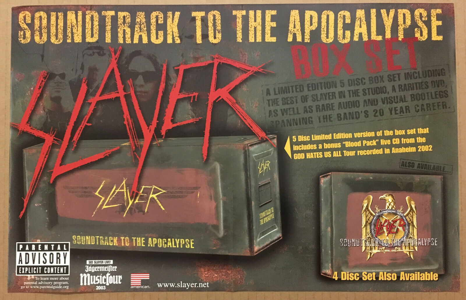 SLAYER Rare 2003 PROMO POSTER for Apocalypse BOX SET CD 17x11 NEVER DISPLAYD USA