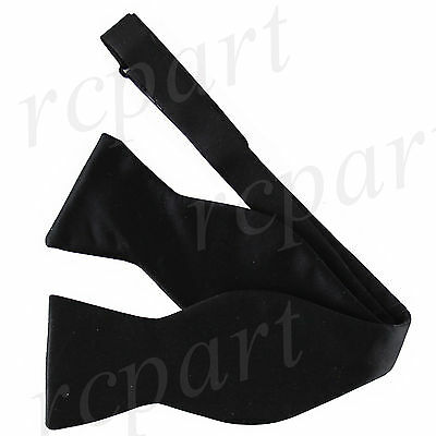 New In Box Men's Self Tie Free Style Bow Tie Solid Color 100% Silk Formal Black