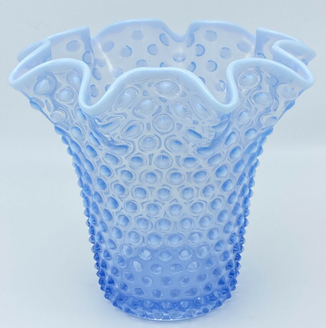 Vintage Duncan Miller Hobnail Opalescent Blue  Glass Vase